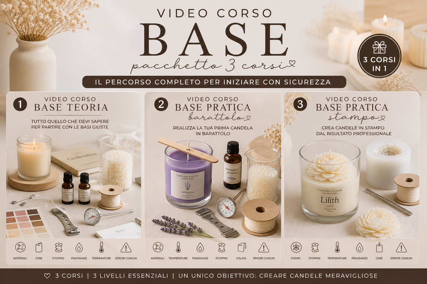Percorso Completo – Creazione Candele (3 Video Corsi)